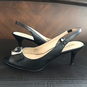 Ellen Tracy Valene Black Leather Peep Toe Slingback Pumps. Size 7.5.
